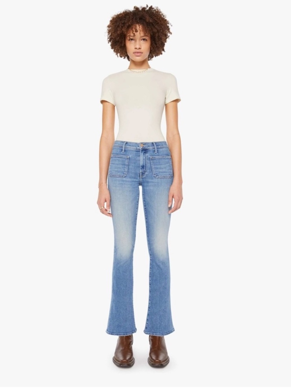 MOTHER The Patch Pocket Weekender Flare Crop Jeans in Poppin Wheelies Size 25